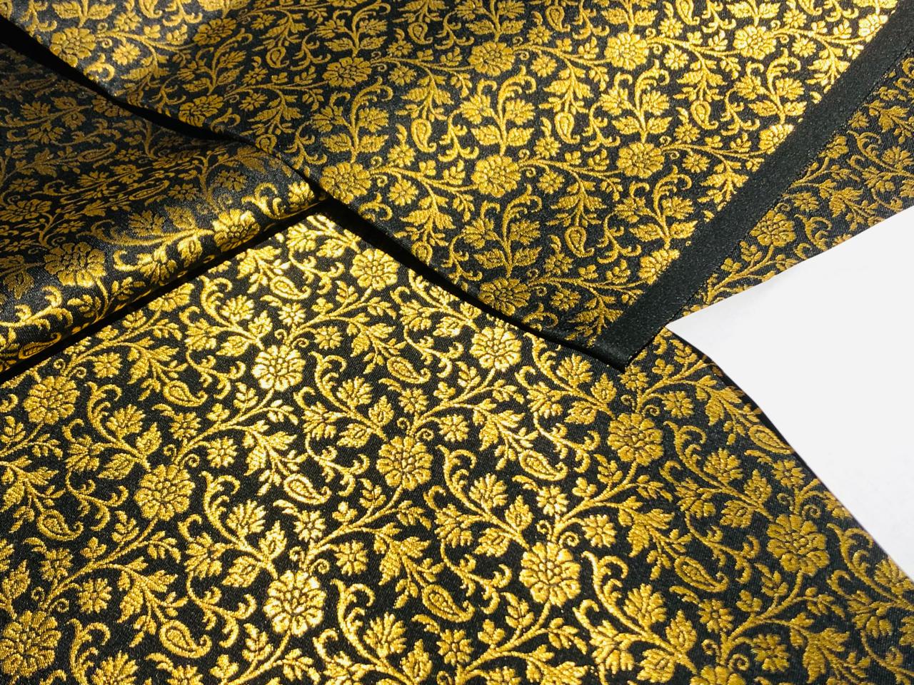 Silk Brocade fabric 44" wide BLACK with all over floral gold Jacquard BRO946A[3]