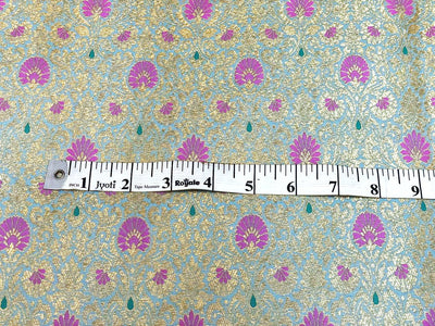 Silk Brocade fabric all over gold jacquard vines with floral motifs in 2 different colors lilac with rusty red and sea blue with pink BRO1098[1/2]