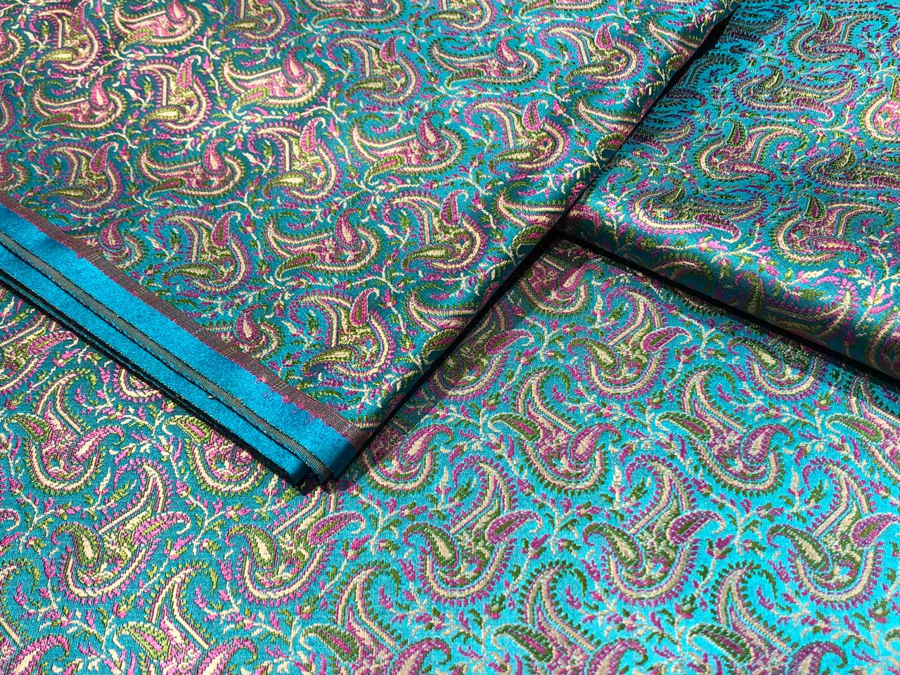 Silk Brocade fabric 44" turquoise, green and pink paisley jacquard BRO1050[2]
