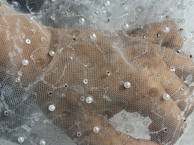 NET fabric  With self color  sequins and  pearls available in 2 colors black and white [17760/61]