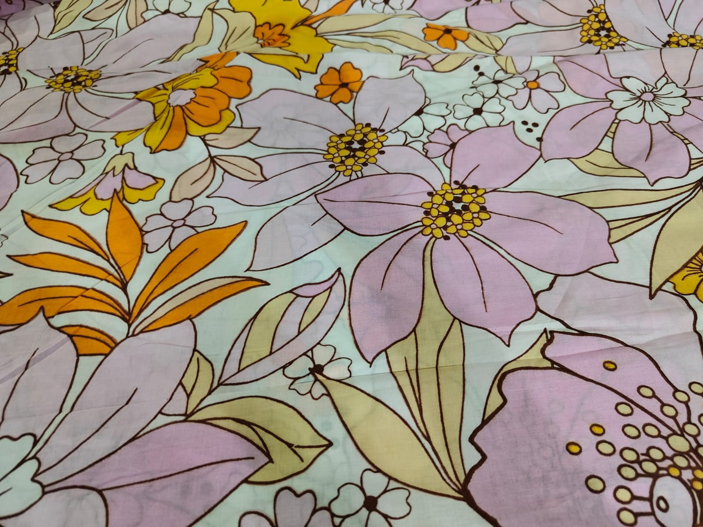100% Cotton Poplin FLORAL PRINT pastel pink, orange and yellow flowers [17231]