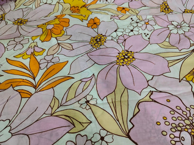 100% Cotton Poplin FLORAL PRINT pastel pink, orange and yellow flowers [17231]