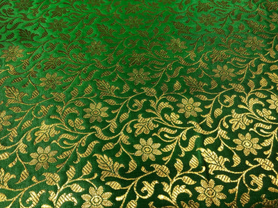 Silk Brocade fabric 44" and metallic gold floral jacquard available in 2 colors royal blue and green BRO1048