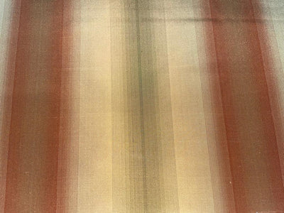 100% Silk Taffeta Fabric Brown,Green &  Gold stripes 54" wide TAFS#20