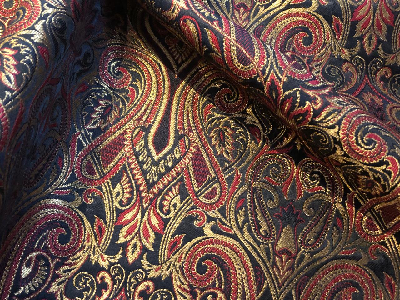Silk Brocade fabric gold jacquard paisleys available in 3 colors pink/teal , green and red/black  BRO1103