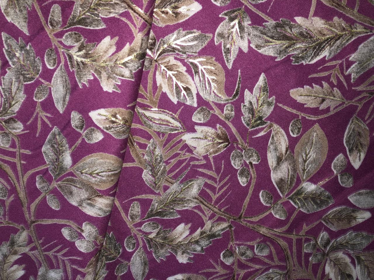 Premium Viscose Rayon fabric with foil print LEAFY VINES 58" wide available in TWO  colors WINE DEREK AND GREY