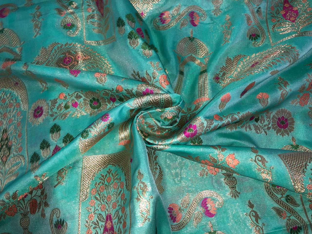 Silk Brocade fabric 44" available in 4 colors  peach, white ivory, mint and grey  [BRO1042]