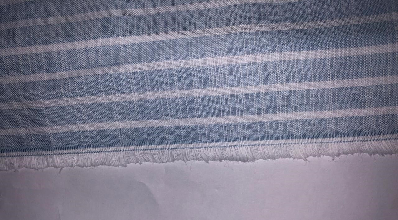 100% Cotton Linen Slubs Powder blue and white stripe  Fabric 58" wide [16604]