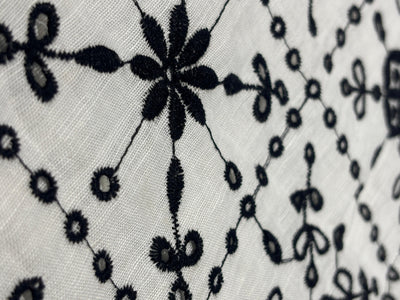 100% Linen Embroidery  black and white floral cutwork embroidery [17284]