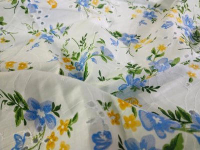 100% Cotton printed and chikan embroidery  fabric  58 inches wide 147 cms.available in 3 colors