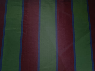 100% SILK TAFFETA FABRIC Wine Red,Royal Blue & Apple Green colour stripe Iridescent 54" wide TafS55