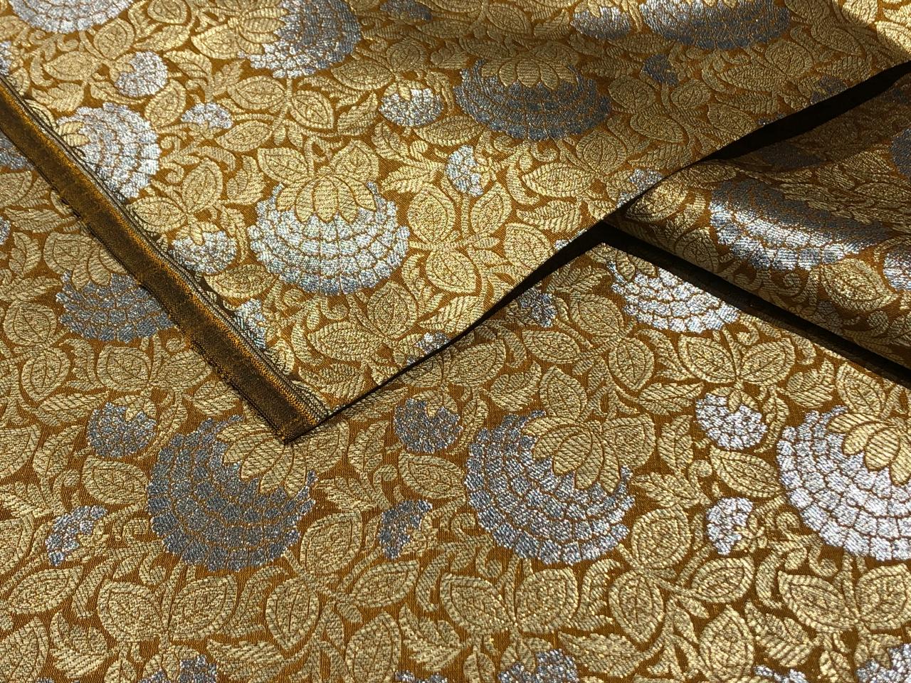 Silk Brocade fabric 44" wide metallic gold and silver Floral  available in 3 colors black and purple and gold BRO939[4/5/6]