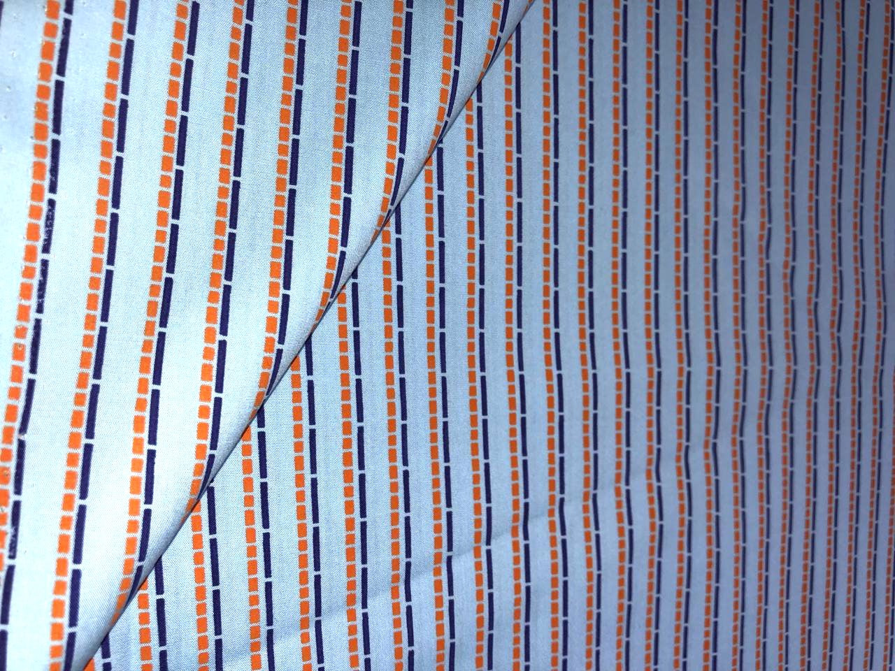 100% Cotton Poplin 58" blue with royal blue and orange stripes [17561]