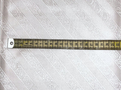 Silk Brocade fabric white ivory horizontal paisley stripes BRO1086[1]