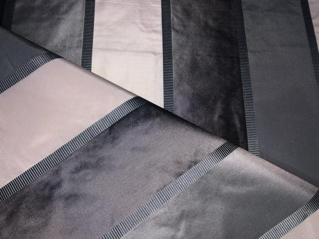 Silk Taffeta Fabric Charcoal ,Silver grey and  Ivory with jacquard stripes 54&quot; wide TAFS67[1] available in 3 different yardages 4 yards,2.75 yards and 1.65 yards