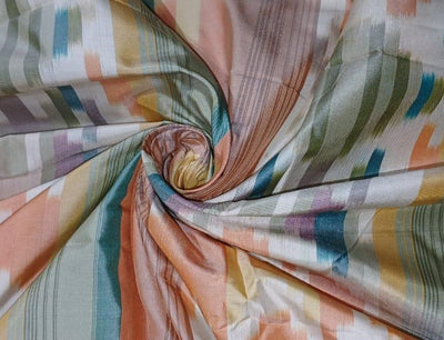 100% silk taffeta fabric IVORY,PEACH,SALMON,TEAL AND GREY PLAIDS 54&quot; wide CHOICE OF BUYING 3.80 YARDS OR 4 YARDS