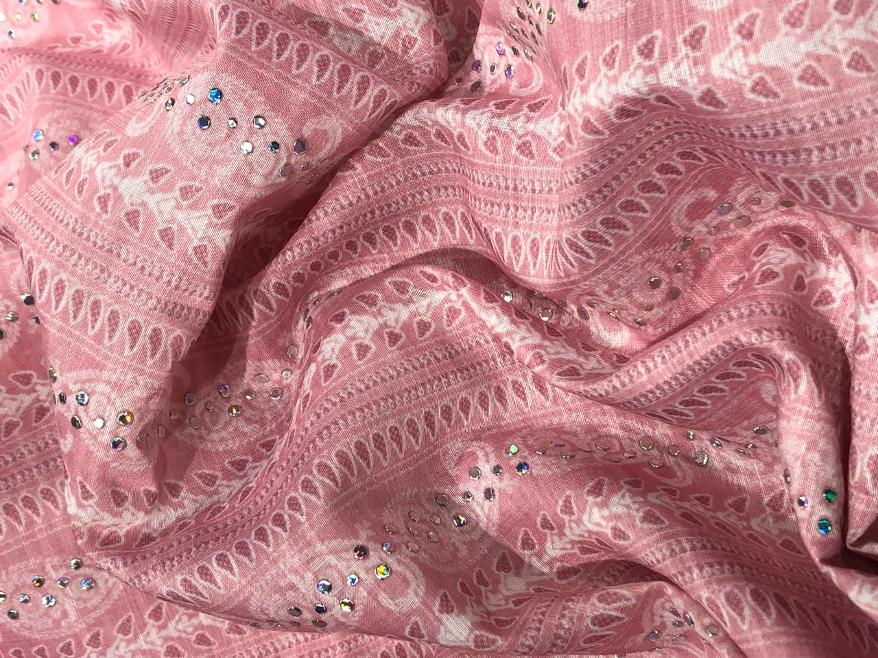 Brocade fabric 54" pink cotton with white paisley and subtle silver sequin BRO1046[2]