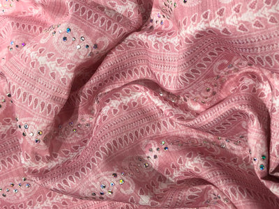 Brocade fabric 54" pink cotton with white paisley and subtle silver sequin BRO1046[2]