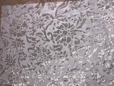 White Devore Polyester Viscose Burnout Velvet fabric ~ 44" wide available in 3 designs floral vines, abstract rose and floral [18291/92/93]