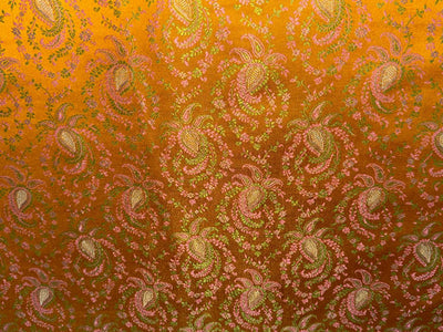 Silk Brocade fabric mustard orange with  green and pink paisley jacquard  BRO1082[1]