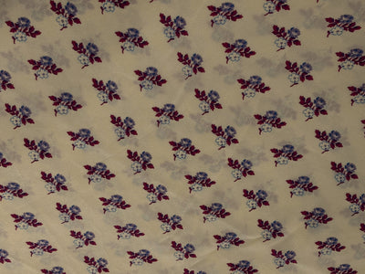 Pure silk  crepe printed fabric cream with tiny lavender burgundy floral motifs 54"[18262]