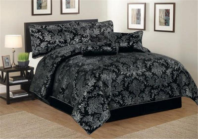 SILK BROCADE FABRIC Jet Black color 44" wide BRO235[4]