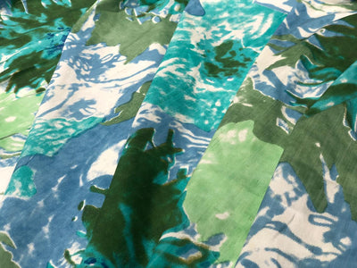 100% silk Dupion fabric floral print shades of blues and greens 54" wide DUPPRT43