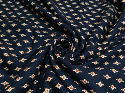 Premium Viscose Rayon fabric with foil print tiny motifs available in 2 colors navy and burgandy