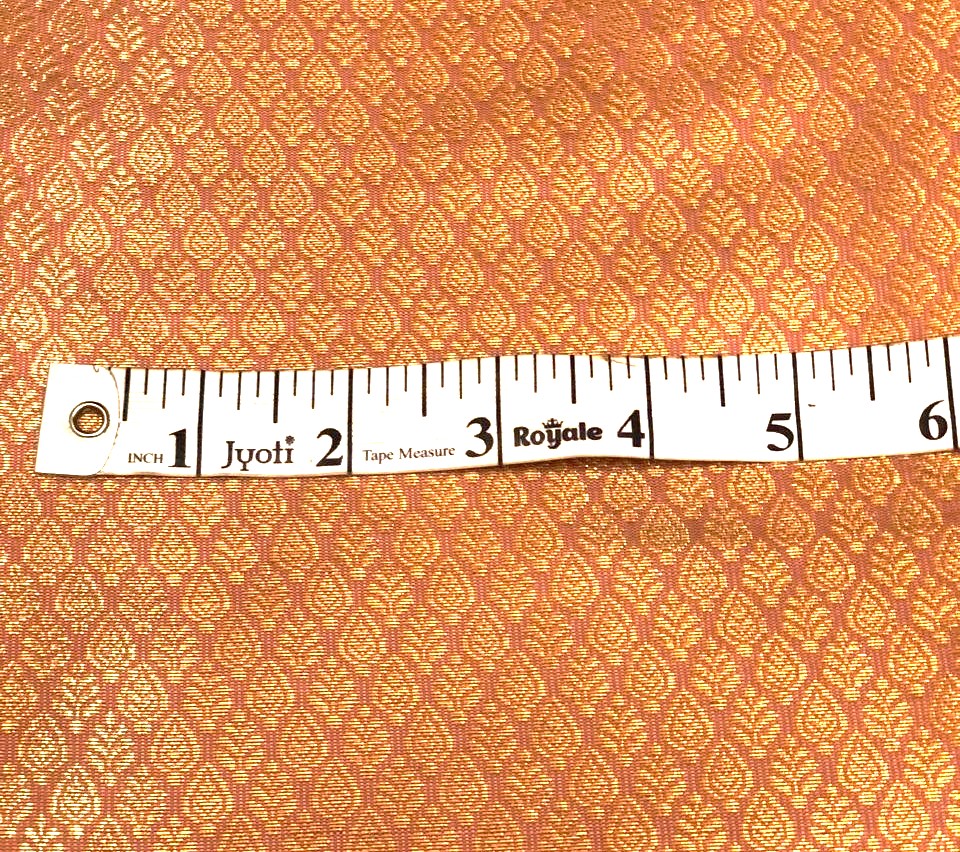 Silk Brocade fabric peach with subtle gold metallic  intricate jacquard 44" wide BRO1097[3]