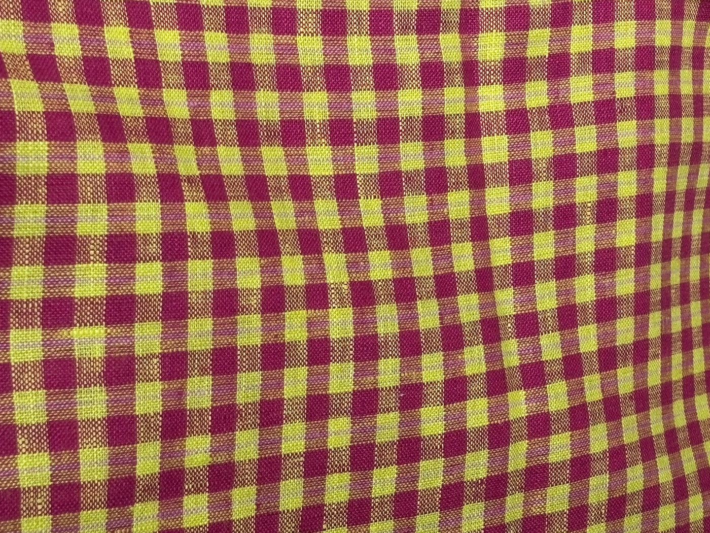 100% Linen  plaids 44 Lea Fabric 58" wide bright pink and yellow [17595]