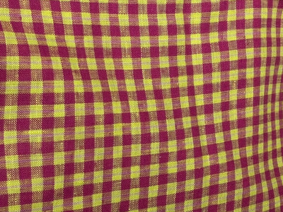 100% Linen  plaids 44 Lea Fabric 58" wide bright pink and yellow [17595]