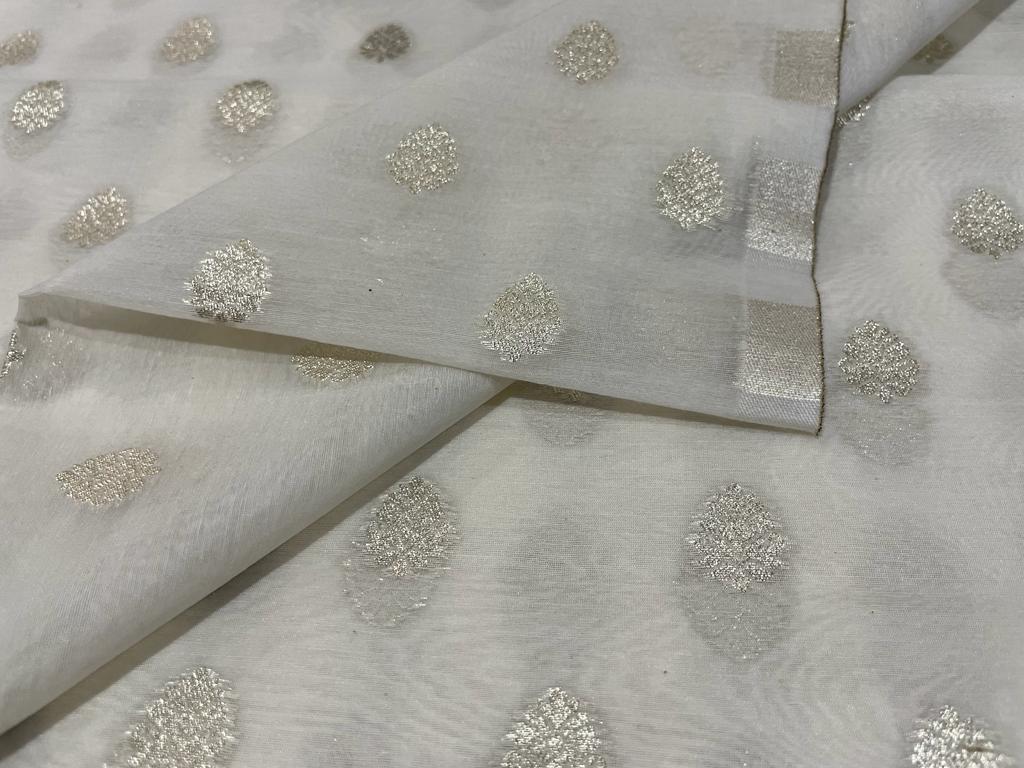 100% Pure cotton brocade FABRIC IVORY and gold color metallic MOTIF jacquard COLOR 44" wide BRO882[3]