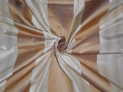 100% Pure Silk Taffeta Fabric Cream x Gold Satin colour Stripes 54" wide TAF#S139[14]