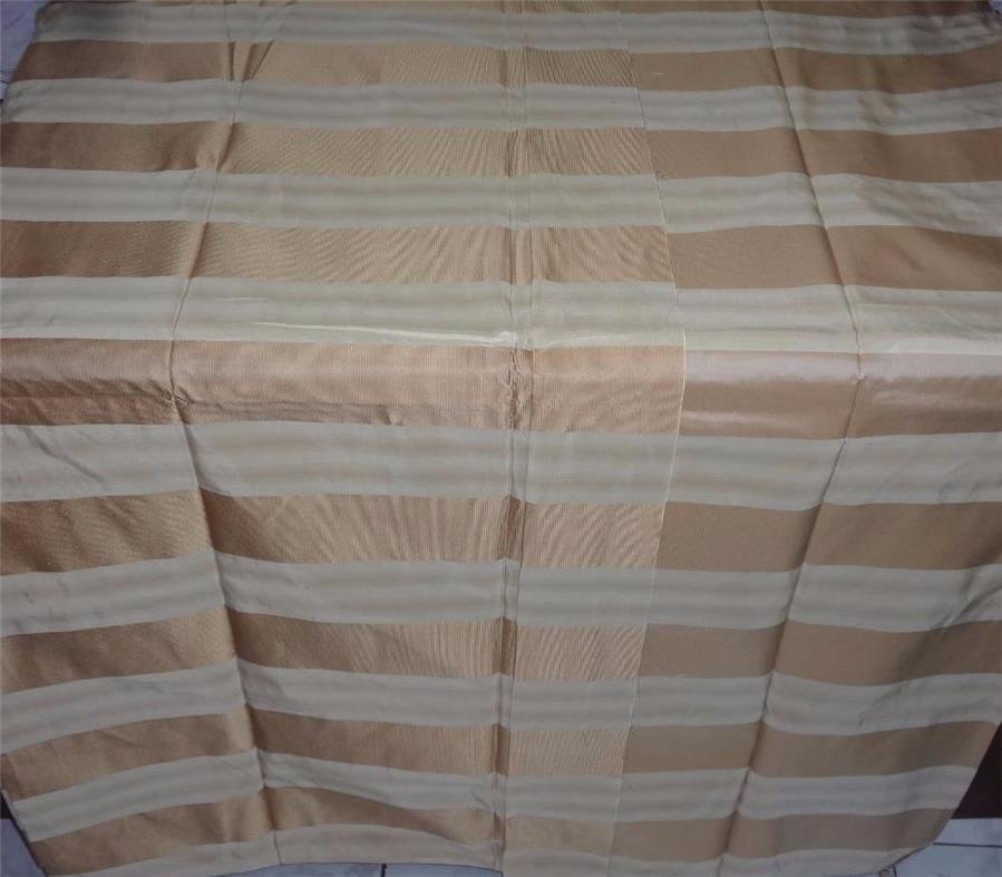 100% Pure Silk Taffeta Fabric Cream x Gold Satin colour Stripes 54" wide TAF#S139[14]