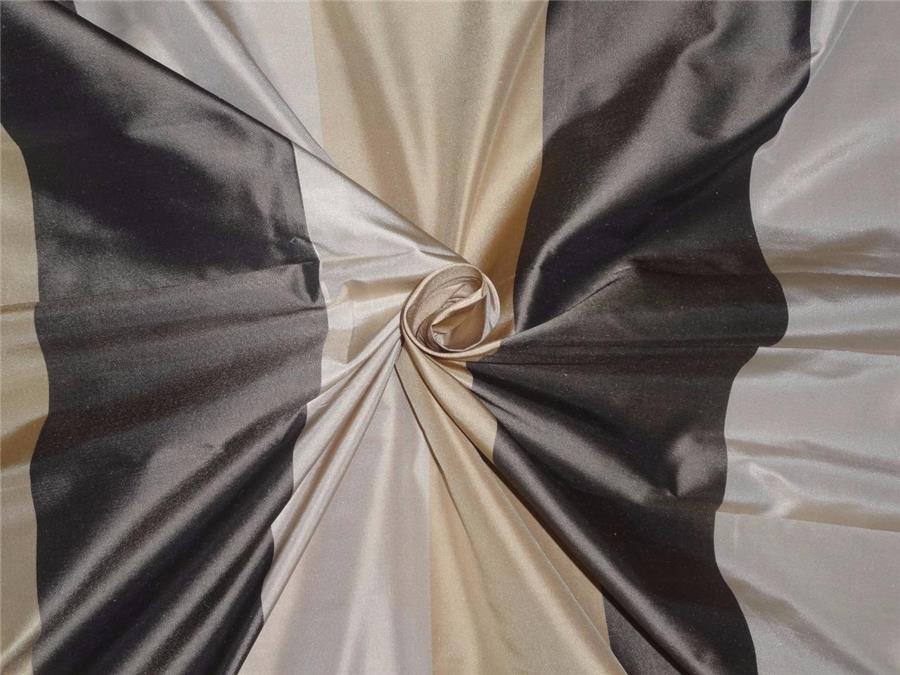 100% Pure Silk Taffeta Fabric Gold,Caremel,Charcoal Stripes 54" wide TAF#S139[11]