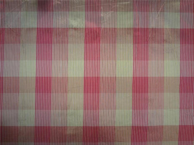 100% Pure Silk Taffeta Plaid Fabric Red,Gold x Cream Cut Length 0.80 yards only 54" wide TAF#C53[3]