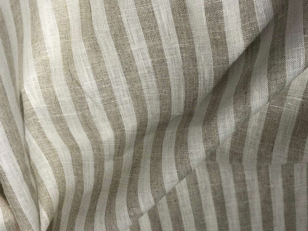 100% Linen stripe 60's Lea Fabric 58" cream and beige  stripe available in 1 inch  as well as 1 centimeter stripes [17221/22]