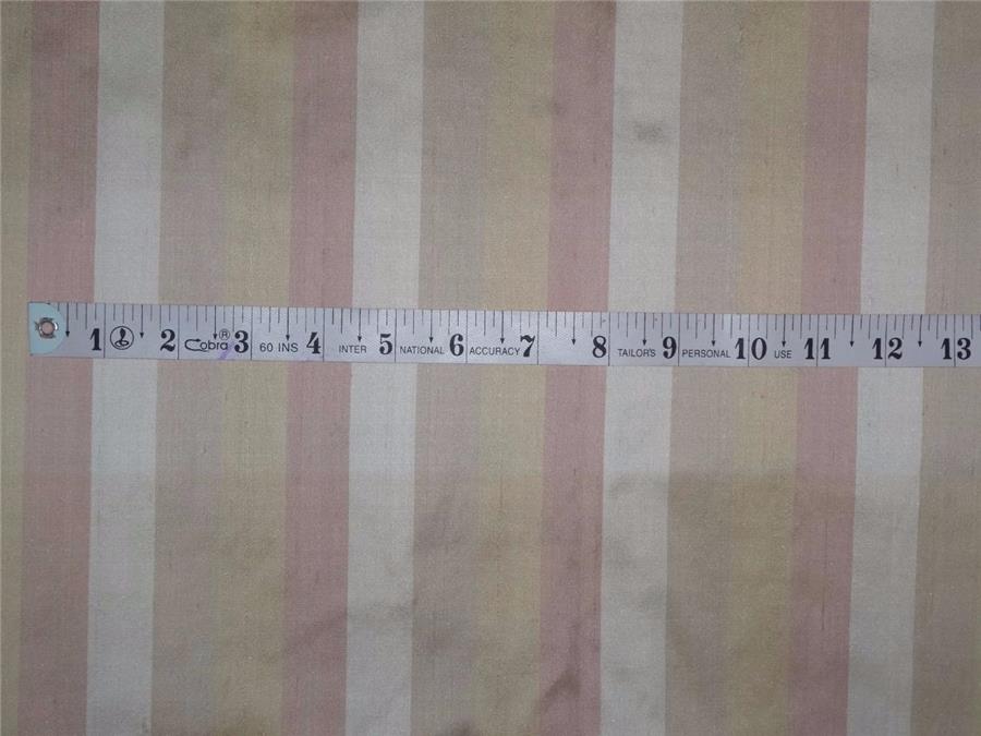 100% SILK dupion pink ,ivory ,beige and gold stripe 44" wide DUPS 19[2]