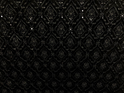 Brocade Velvet Embroidered fabric black color 60" wide 2 styles a black and silver and black with sequence BRO1088