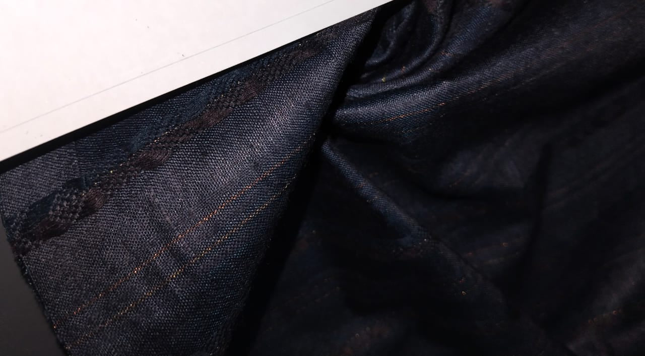 100% SILK FABRIC TUSSAR with mettalic bronze lurex stripe available in two colors brown and dusty navy
