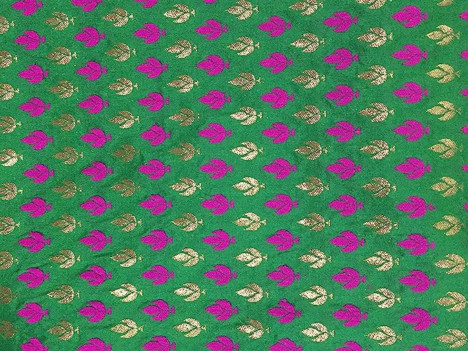 SILK BROCADE FABRIC Green, Pink & Metallic Antique GOLD color 44" wide BRO291[1]