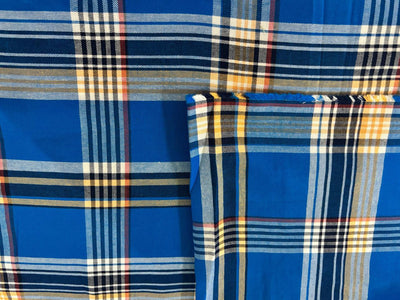 COTTON SHIRTING FABRIC-58" WIDE available in 3 styles multi blue plaids/blue pin stripes and grey stripes