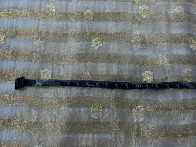 Tissue fabric  ivory and gold stripe with gold dainty flowers 44" wide [17800]