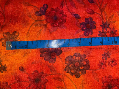 100% silk Dupion fabric redish orange with black floral print 40" wide SLUBS DUPPRT41[1]