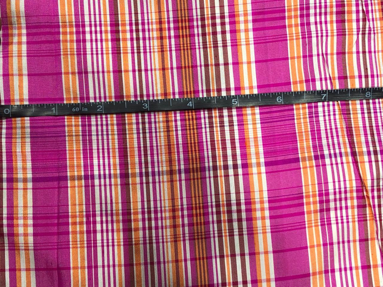 100% silk dupion  Plaids fabric pink, mango and white DUPNEWC30[1]