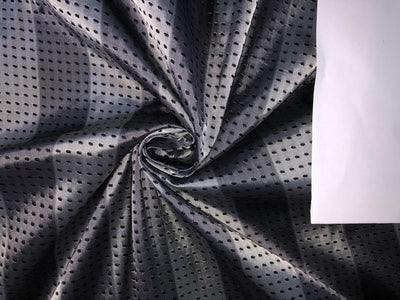 100% Silk Taffeta Jacquard Fabric  GREY jacquard stripes with black dots  54" wide TAFJACNEW14[2]