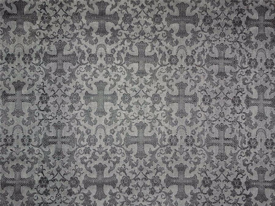 Silk brocade Fabric new design vestment silver grey and black Color 44" wide BRO533[3]
