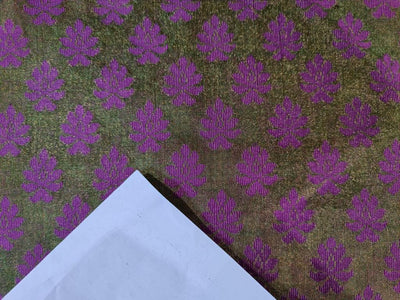 Silk Brocade fabric Semi Sheer Metallic,Green & Pinkish Purple color 44" wide BRO240[4]