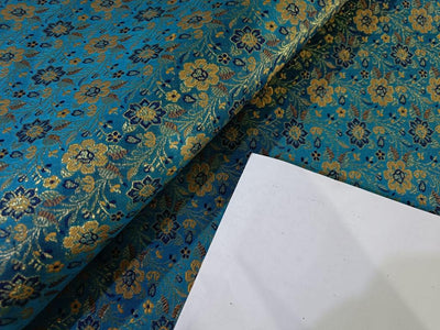 Silk Brocade fabric Blue, Metallic Gold & Mustard Color 44" wide BRO249[5]