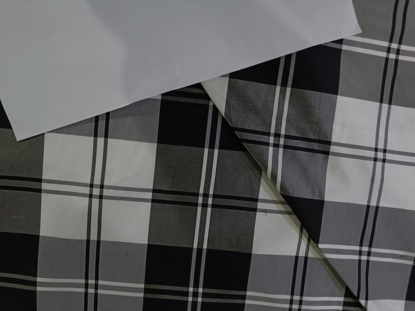 SILK TAFFETA FABRIC Grey,Black & White plaids 54" wide TAFC32[1]